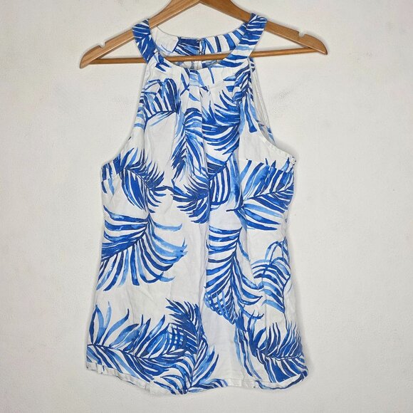 Tommy Bahama Fuller Fronds Linen-Blend Halter Blue/ White Top Size Large - Picture 1 of 7